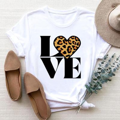 European Size Women Leopard Love Heart Trend Cute 90s Clothing Print Tee Top Fashion T Shirt Woman Female Short Sleeve Graphic T-shirts