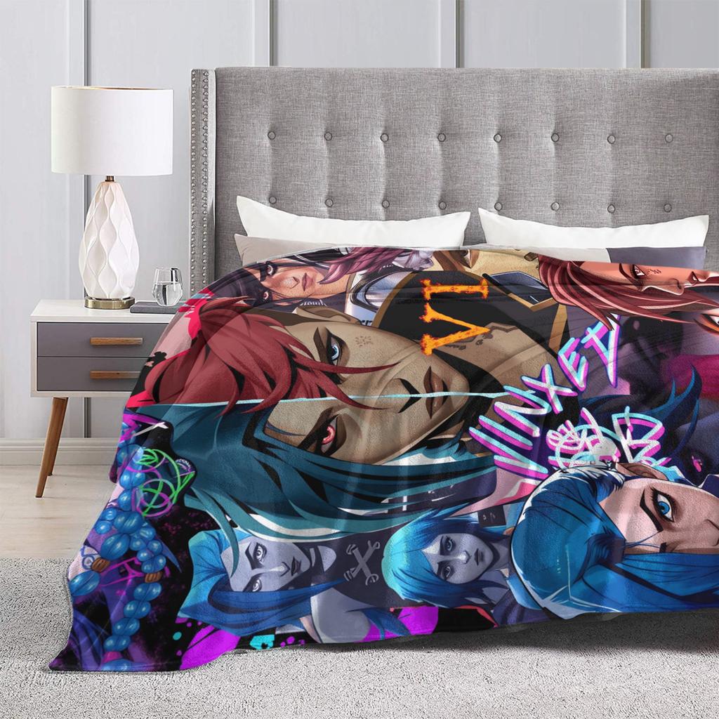 Arcane Blanket Viktor Game Anime Jinx Jayce Caitlyn Jesus Sevika Flannel Bedding Throws For Bedroom Super Warm Bedspread Gift