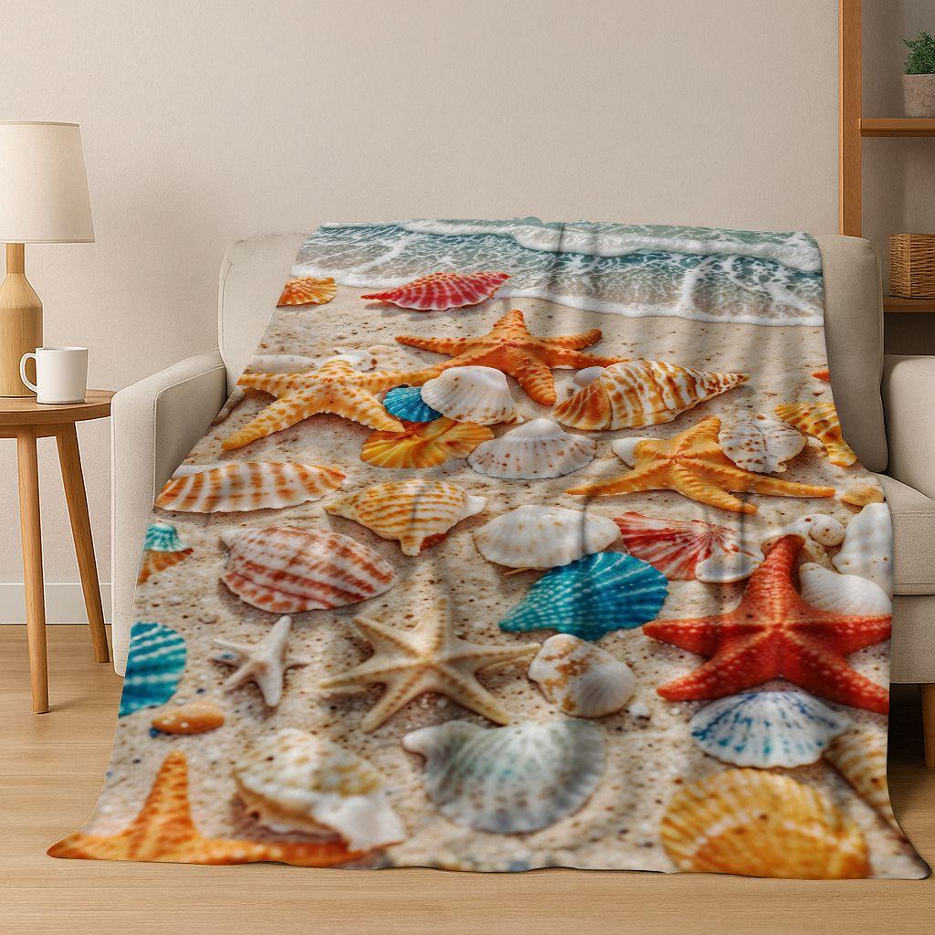 Traum Seestern Muschel Tropischer Strand Seestern Kunst Flanell Decke, Gemütliche Weiche Überwurfdecke für Zuhause Schlafzimmer Bett Sofa Abdeckung Geschenk