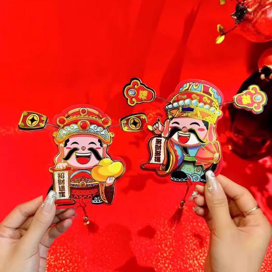 2Pcs God of Wealth Refrigerator Magnet Home Office Kitchen Fridge Magnet Chinese Immortal New Year Spring Festival Decoration