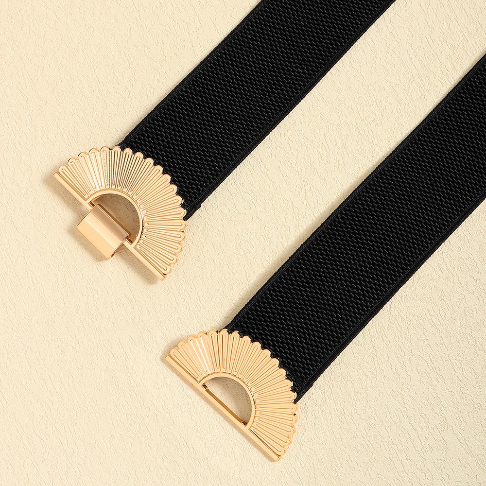 Waistband Women's premium sense Black elastic waist seal individual alloy counterbuckle waist pp straw beige fine belt