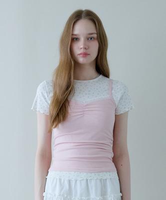 PINK PINEAPPLE Wink Shirring Lace Top_Pink