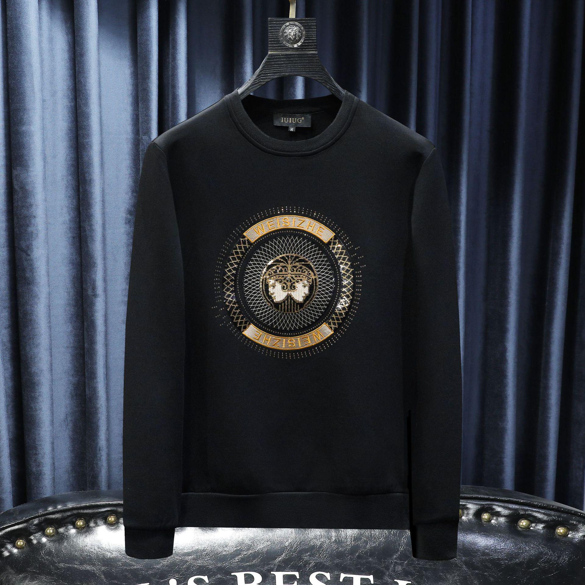 

Men s Cartoon Embroidery Stand-up Collar Sweatshirt - Autumn Urban Fashion, Long Sleeve Cotton Pullover M чёрный