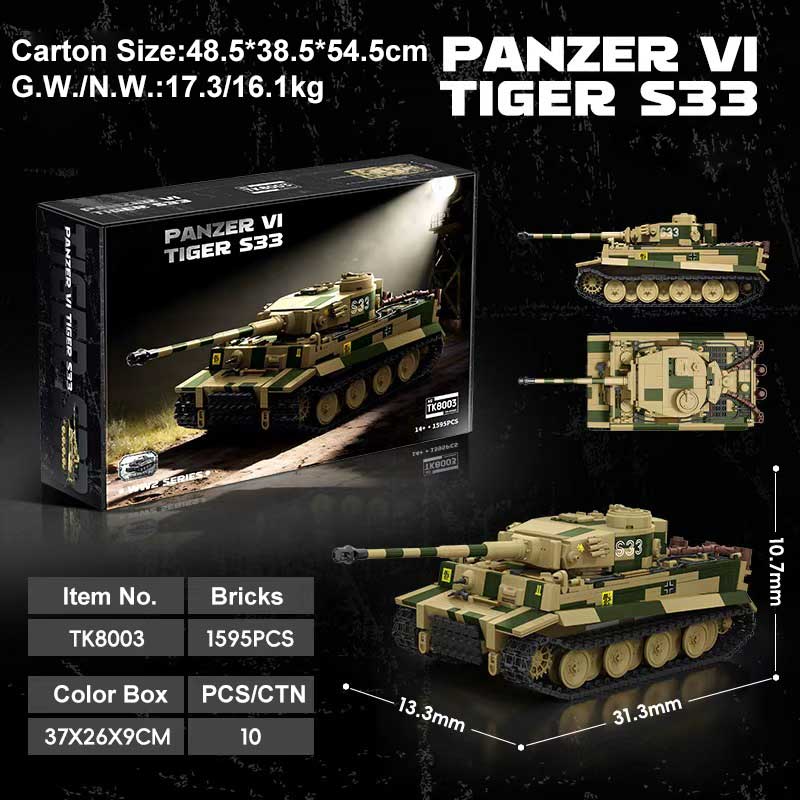 1559PCS Panzer VI Ausf.E Tiger S33 Army Series Armored Vehicle Toy Building Blocks Model, A Collection Item For Military Enthusi