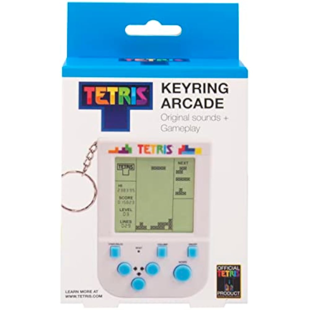 Tetris Key Ring Handheld Arcade Game - Retro mini portable handheld Tetris game with 15 levels of...