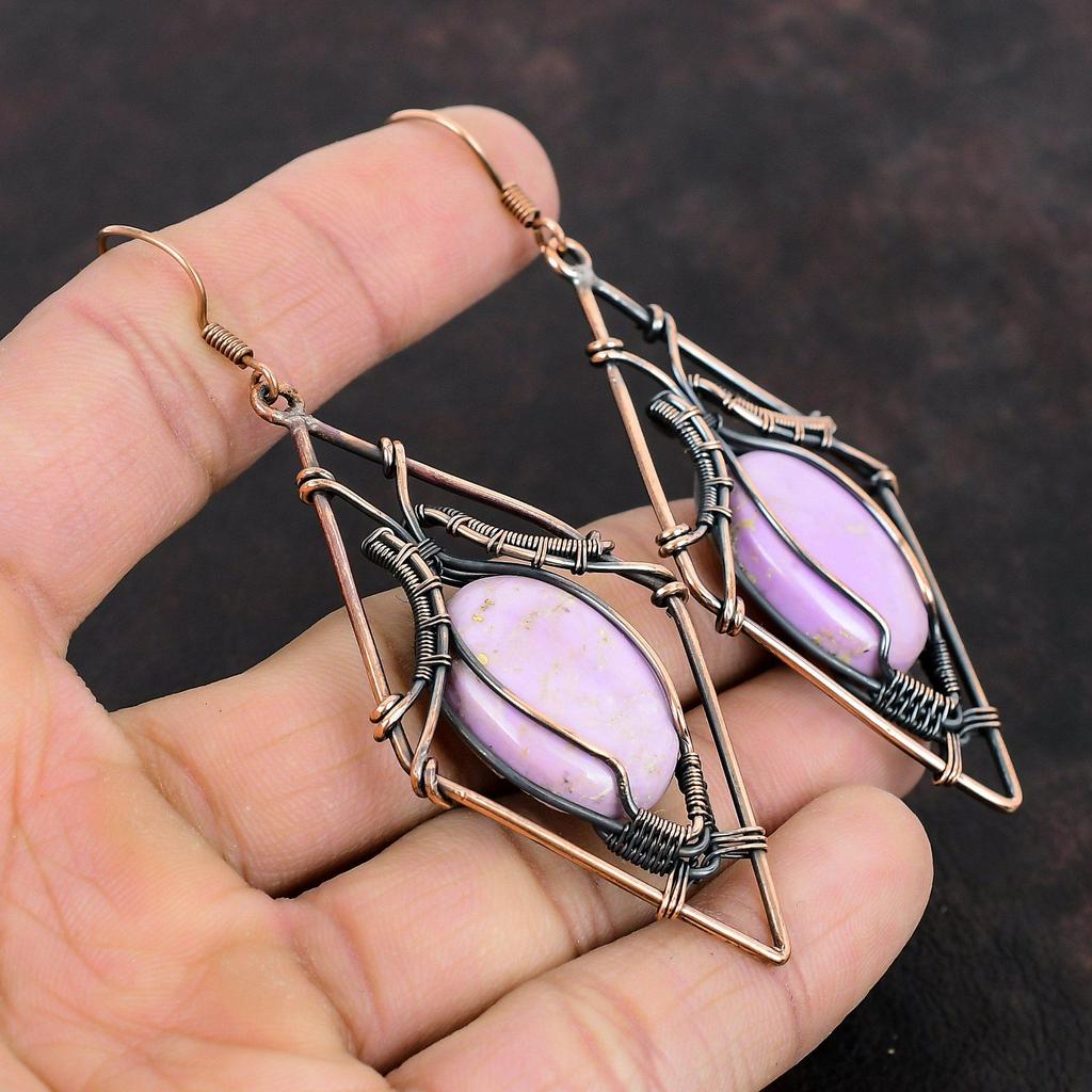 Phosphosiderit Ohrring Kupferdraht gewickelte Ohrringe Edelstein Handgemachter Ohrring Kupferschmuck Hängeohrringe Geschenk für Mama Drahtwickelschmuck