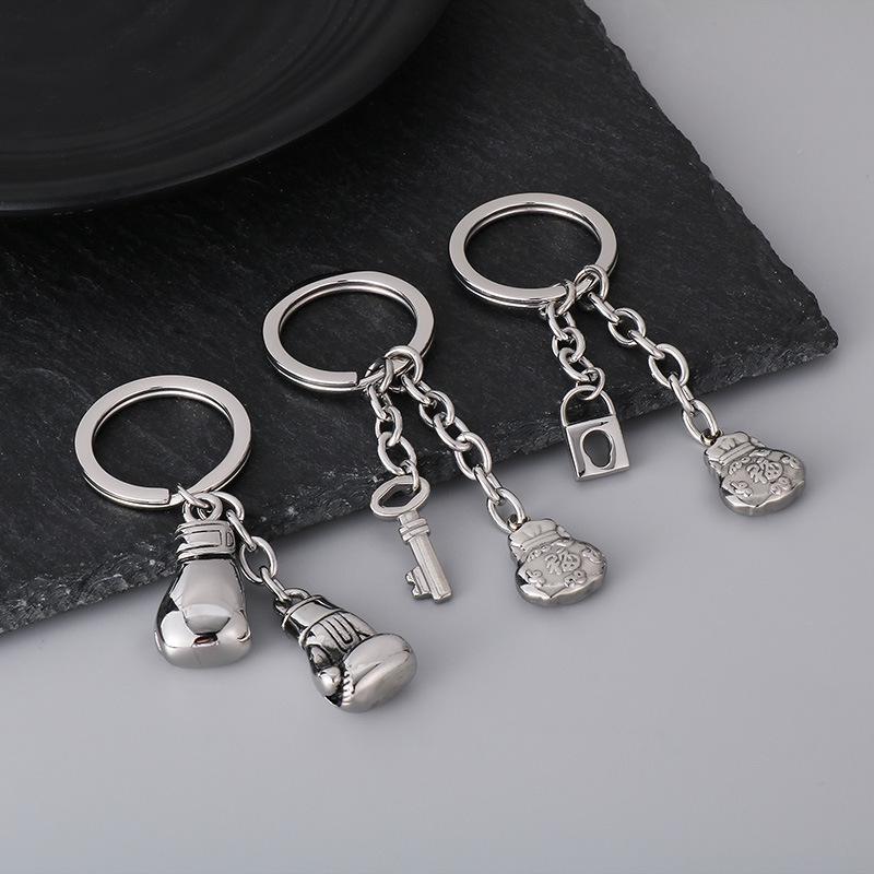 Portachiavi Personalizzato Sacchetto della Fortuna, Regalo Creativo Uomo Donna Acciaio Inossidabile Fitness Sport Pugilato Guantoni Portachiavi