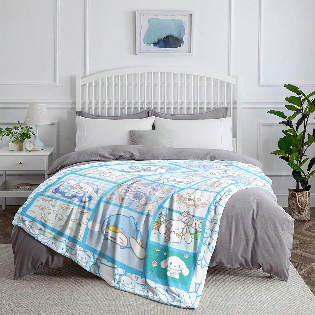 1pc Sanrio Cinnamoroll Flannel Blanket - 2D Single-Sided Print, Blue Candy Star Pattern, Bedroom Living Room Camping Throw