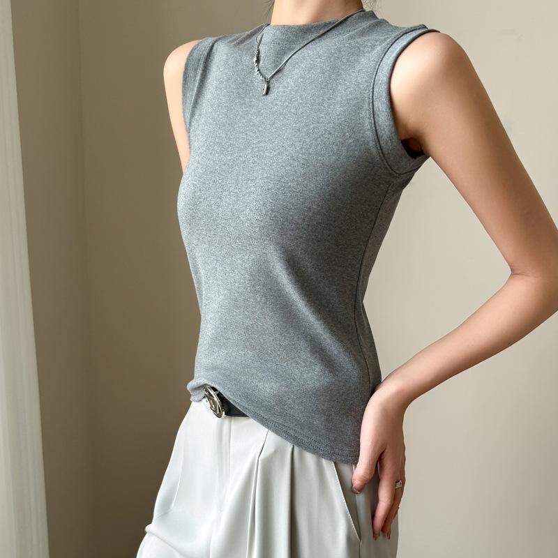 Pure Cotton Round Neck Solid Color Camisole Women's Summer Suit with Sleeveless Waistcoat Covering Side Breasts Hot Girl Top Wear Outside