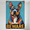 Colorful Stylized American Pit Bull Terrier Metal Tin Sign Vintage Retro Rust Effect Dog Wall Decor with 'BEWARE' Sign HHW Initi