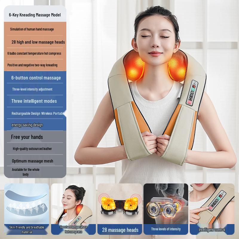 "Cervical & Shoulder Massager: Neck, Back, & Waist Kneading Shawl with Heat & Meridian Therapy"