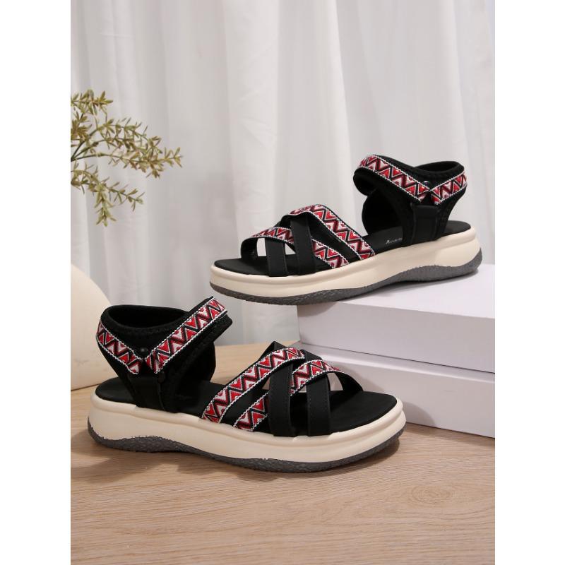 Women's New Summer Color-block Fashion Ethnic Style Light Beach Shoes Cross with Peep-toe Soft Platform Sandals