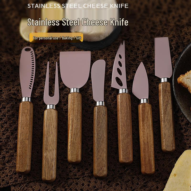 Käse- & Steakmesser-Set mit Griff aus Akazienholz und Antihaft-Edelstahlklinge