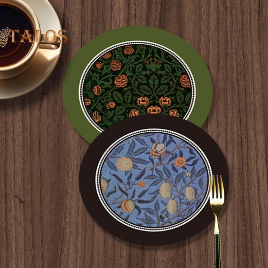 Vintage Absorbent Coaster Ethnic Floral Fabric Teacup Mat Quick-Dry Diatomite Drinks Coasters for Hot Cold Drinks