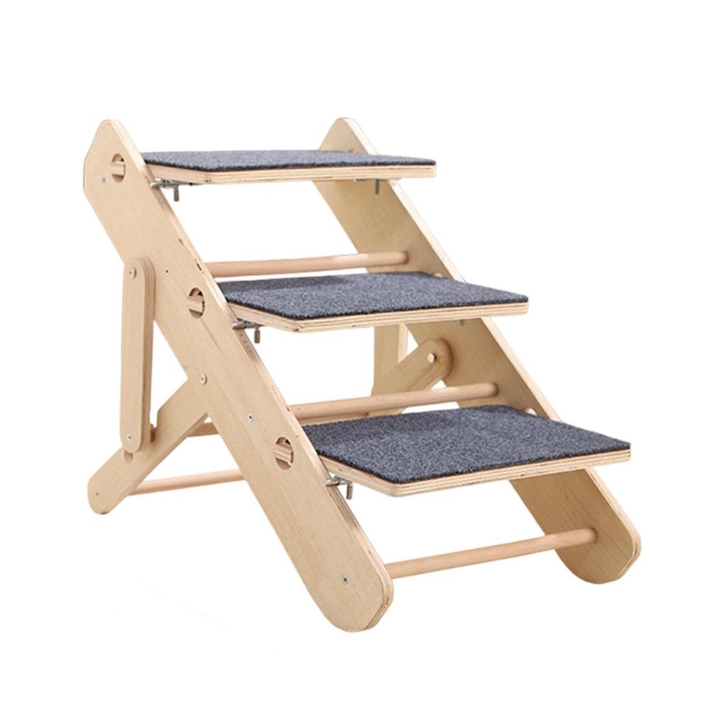 Wooden Pet Stair Portable Stable 2 in 1 for Cars Small and Older Animals 3 steps