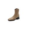 Korean version of comfortable square head leather boots medium heel back zipper solid color medium boots rear zipper autumn and winter square heel M