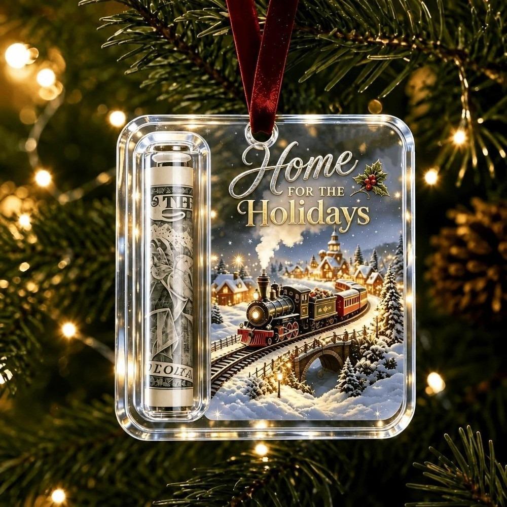 Hanging Christmas Cash Gift Ornament Acrylic Treat Holder Ornament  for Surprise Present