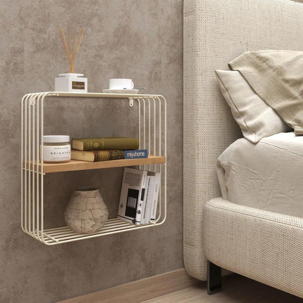 Modern Metal 3 Tiers Wall Shelf Decorative Bookcase with Wooden Shelf Metal Nightstand Home Storage and Organizer