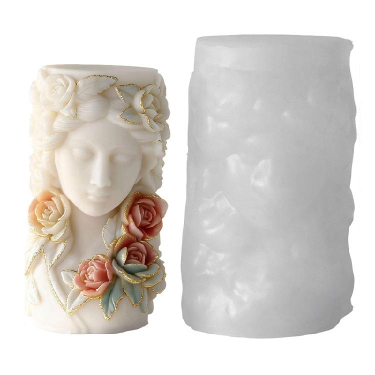 

Flower Girl Embossed Cylinder Candle Silicone Mold For Handmade Candle Soap Chocolate Home Decoration and Resin Casting 1