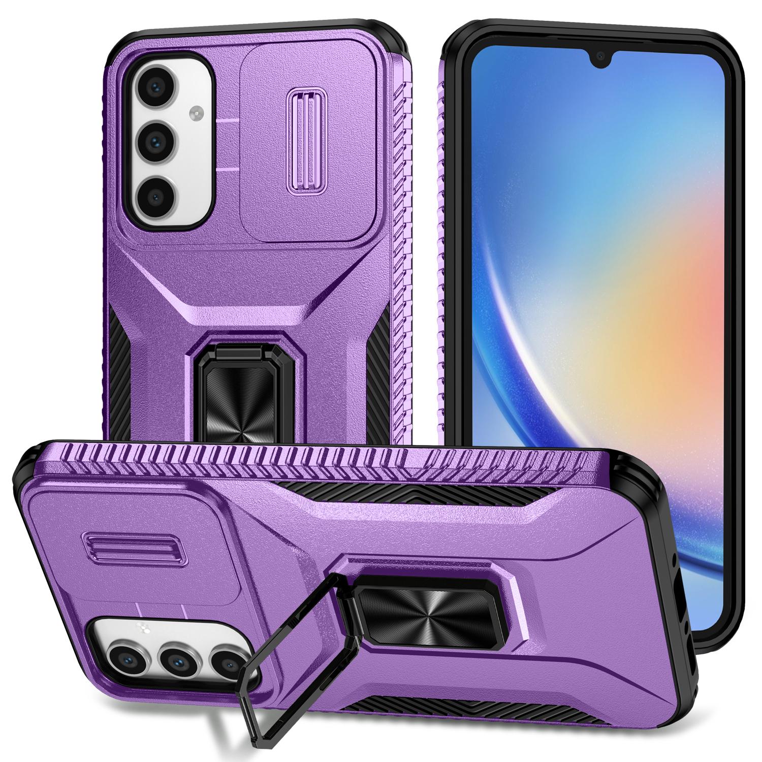 

For Samsung Galaxy A34 5G Case Dual Layer PC+TPU Phone Cover with Kickstand Purple