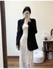 Women's Black Regular Fit Shoulder Suit Jacket - Autumn/Winter Loose Casual Korean Style with High-End Feel