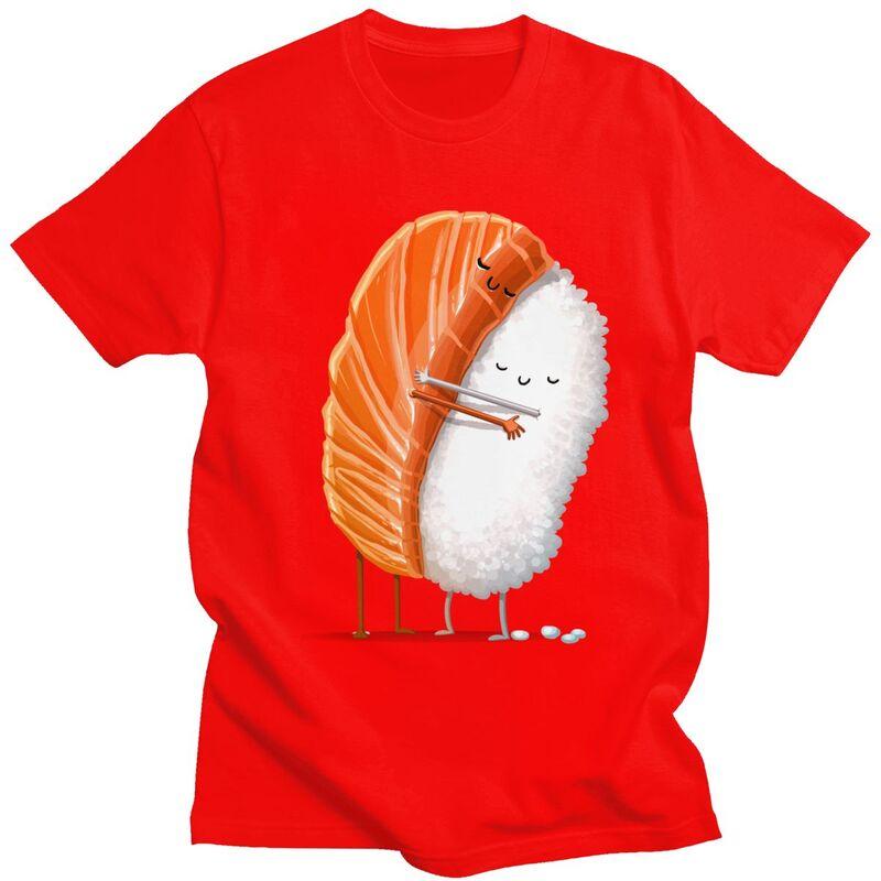 Anpassade Söta Sushi-Kram T-shirts för Män Kortärmad Fritids-T-shirt Cool Tecknad Japansk Mat T-shirt Lös Passform 100% Bomull T-shirts