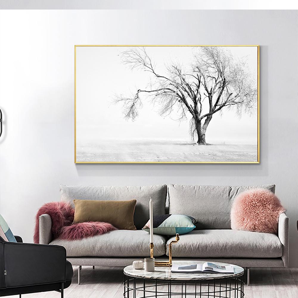 Minimalist Black White Modern Photo Wall Art Canvas Print Poster Winter Nature Sight Picture for Living Room Home Decor Cuadros