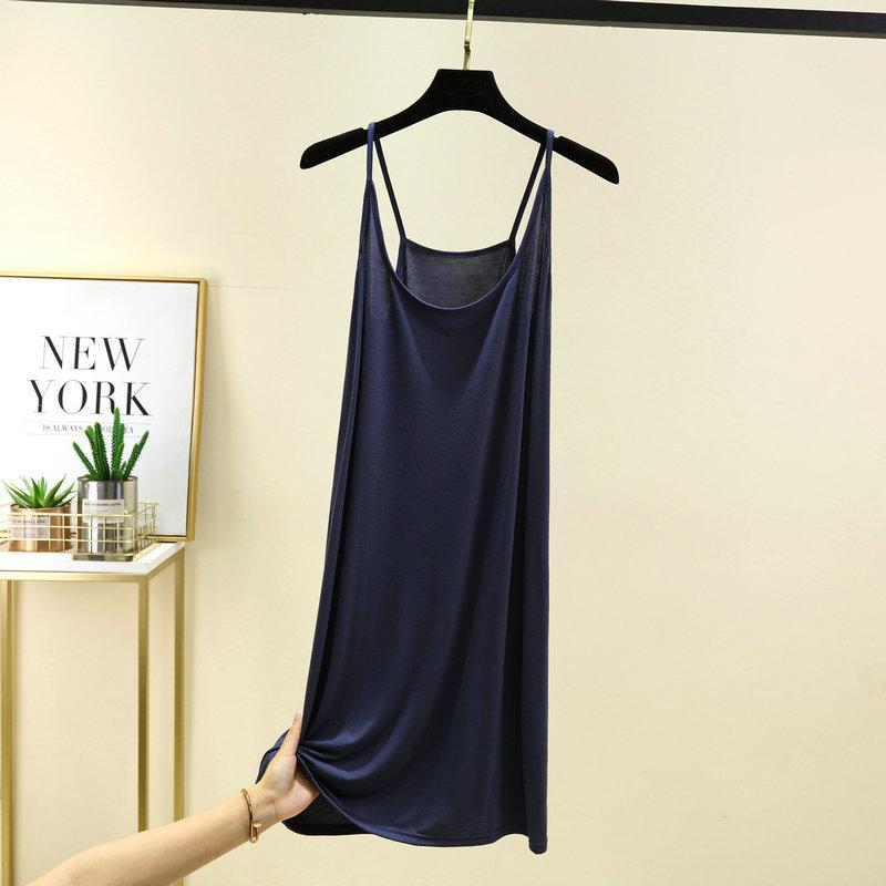 Modal Spaghetti Strap Dress Summer Sexy Sleeveless Tank Dress Solid Color Casual Camisole Dresses Mid-length Soft Sleepdress Basic Slipdress