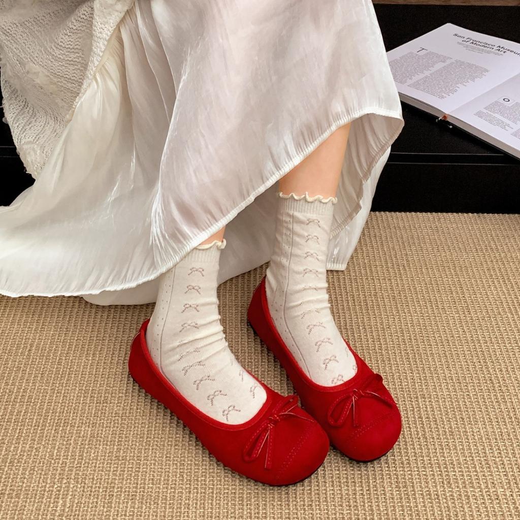 Scarpe basse da donna a fondo piatto rosse retro moda estive 2025 nuovi modelli con gonne Mary Jane scarpe da donna