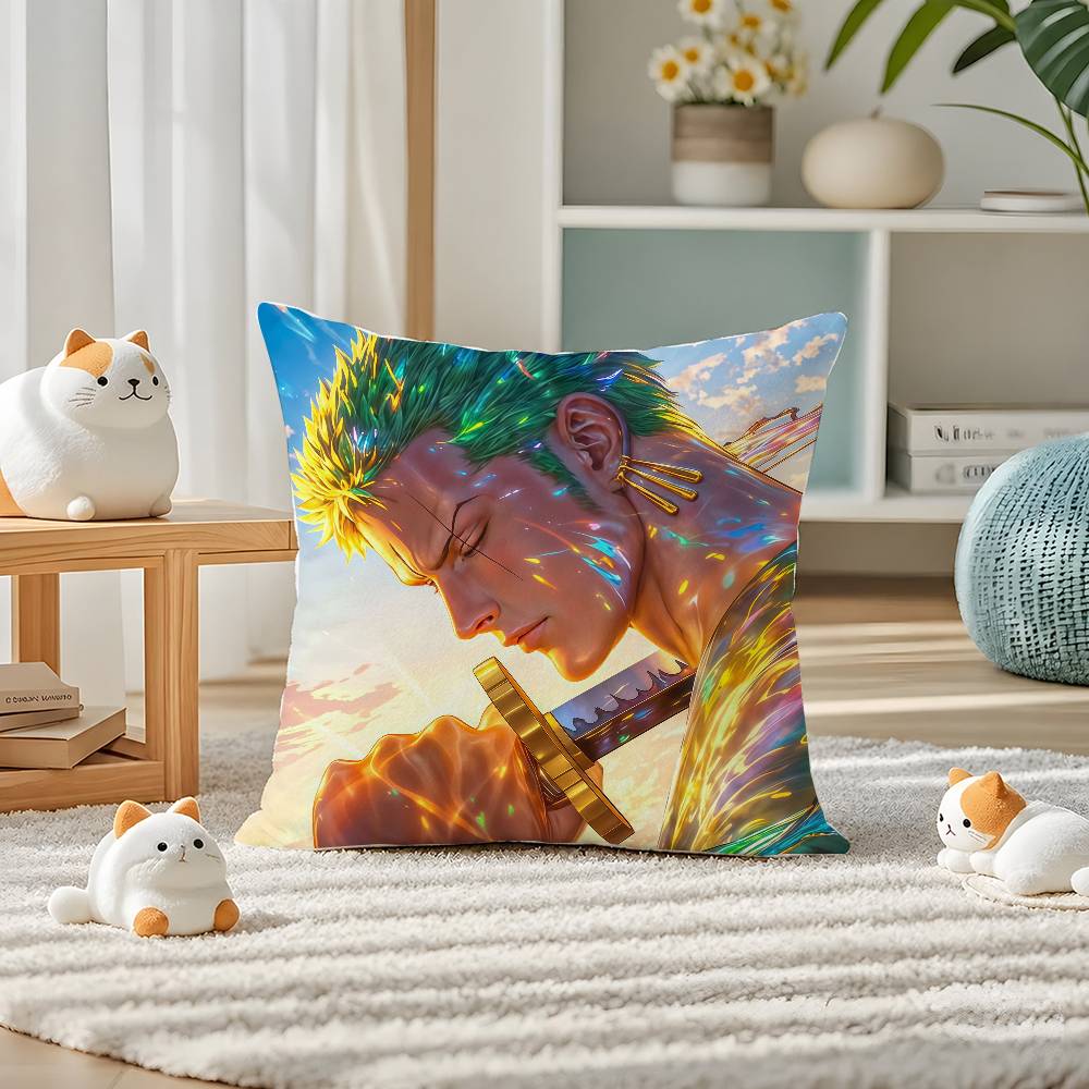 One Piece Roronoa Zoro Anime Plush Pillow Cover Soft Short Plush Cushion Cover For Sofa Bedroom Home Decor Gift Decoration