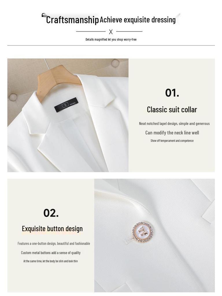 2025 Women's White Blazer: Versatile, Slimming, Long-Sleeve Western-Style Jacket for Spring & Autumn.