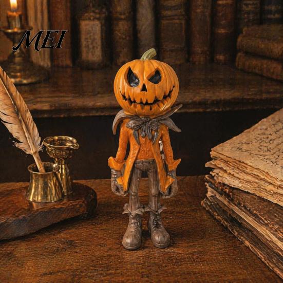 Waterproof Resin Craft for Showcase Halloween Pumpkin Man Figurine, Retro Gentleman Head Statue Dark Atmosphere Home Decoration Ornament, Spooky
