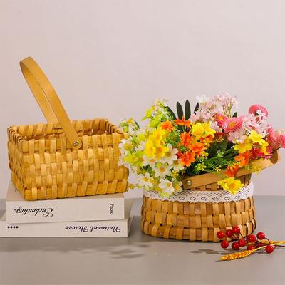 Brown Handheld Woven Flower Basket Imitation Rattan Decorative Baskets Creative Storage Basket
