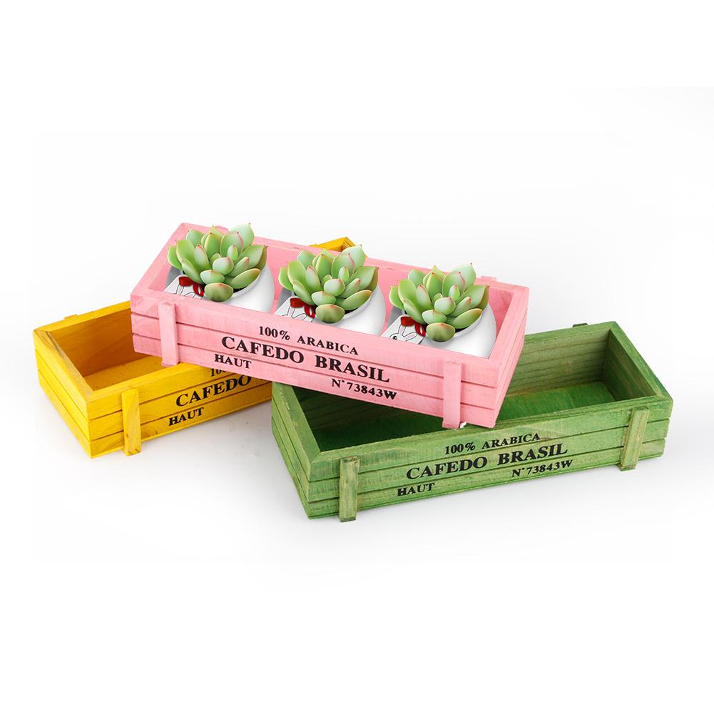 3pcs Home Office Desktop Wooden Succulent Flower Garden Plant Pot Storage Box Decoration
