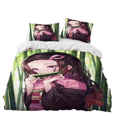 Ensemble de Literie Demon Slayer Impression 3D Ensemble de Literie Confortable Doux Housse de Couette Taille King Queen Twin Cadeau d'Anniversaire Décoration de Chambre