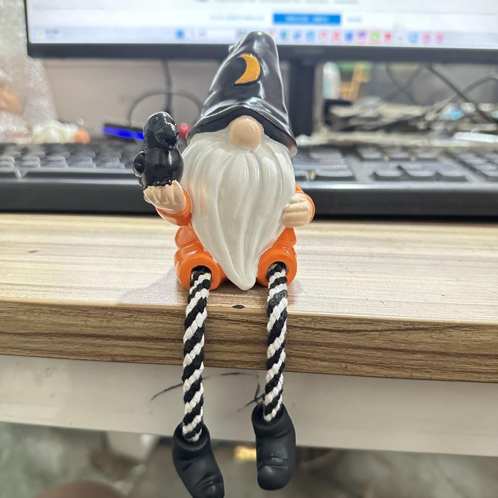 Hand-Painted Halloween Gnome Shelf Sitter Resin Dangling Leg Gnome Statue Home Garden Decor