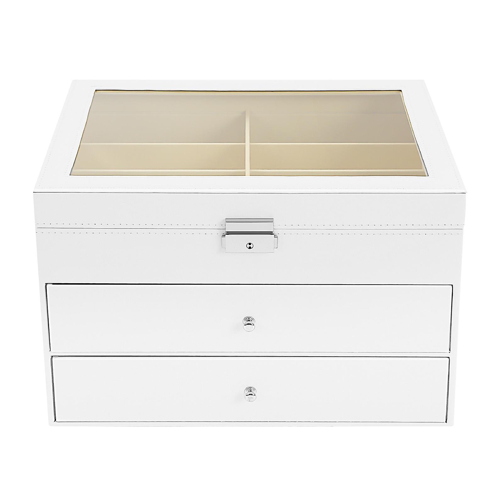 

Витрина для очков с 24 отделениями и замком, 3-ярусный органайзер для очков и ювелирных изделий, шкаф для хранения с крышкой из стекла для дома, магазина, офиса белый