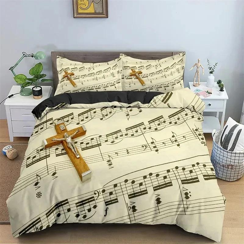 Music Theme Duvet Cover Microfiber Musical Symbols Comforter Cover Violin Piano Pattern Bedding Set Twin King Single Queen Size