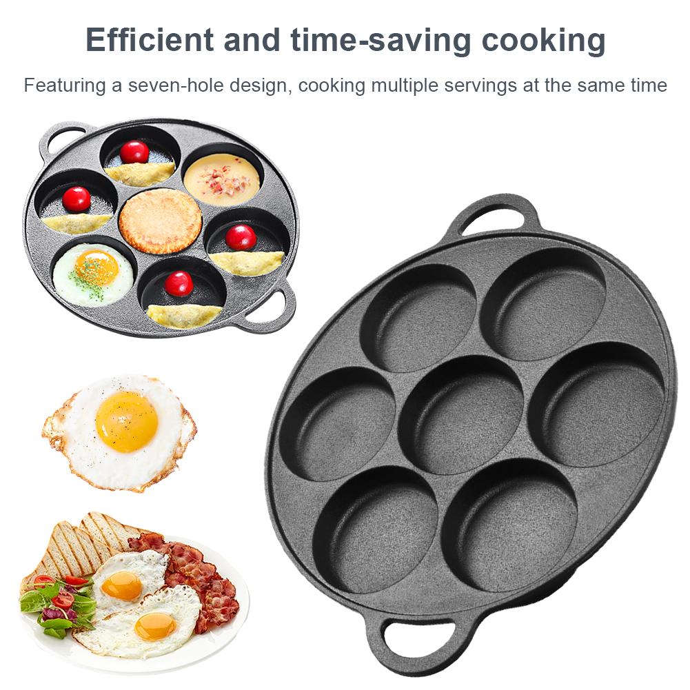 7 Hole Skillet Omelet Pan Iron Non-Stick Breakfast Maker Cookware Stuffed Pancake Pan Household Kitchen Restaurant Cookware