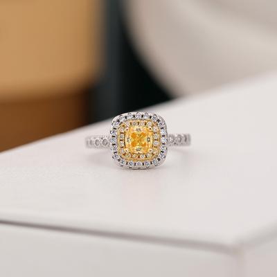 Simple Square Zircon Ring, Simulated Yellow Diamond Powder Fashion Diamond Ring Accessories, Supply