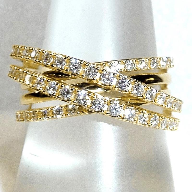 Trendy Noble Gold Color Cross Rings for Women Shining Cubic Zirconia Lady Wedding Party Anniversary Accessories Jewelry