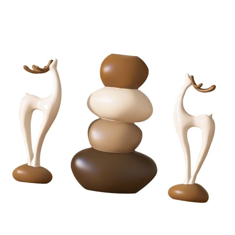 Resin Deer Figurines with Flower Vase Small Animal Statue Sculpture Table Ornament for Home Decors Housewarmings Gift