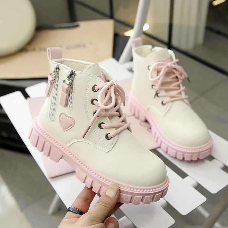 

Girls Martin Boots Kids Princess Boots Short Boots Versatile Stylish Leather Boots for Toddlers and Youth Size 26 розовый