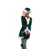 Adult Women Santa Claus Xmas Green Elf Dress Socks Hat Sets Christmas New Year Cosplay Costumes Performance Role Play Outfit