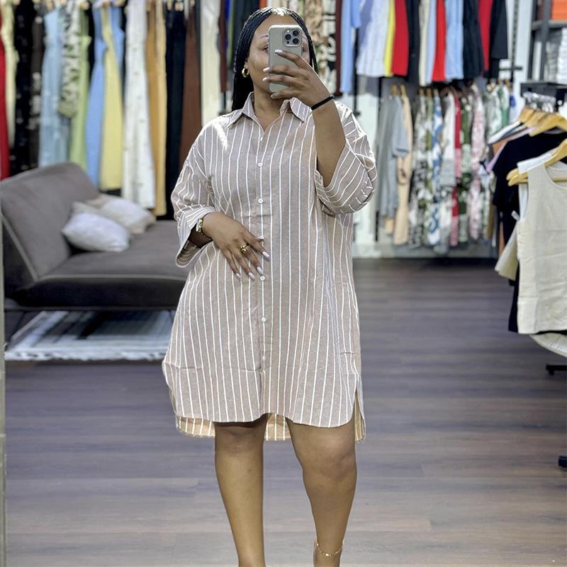 Women's 2026 Summer New Fashionable Turn-down Collar Buttoned Loose Striped Long Sleeve Mid-length Shirt