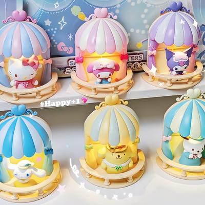 New Genuine Stock Sanrio Family Small Terrace Series Night Light Refrigerator Magnet Ornament Cute Toys Birthday Gifts