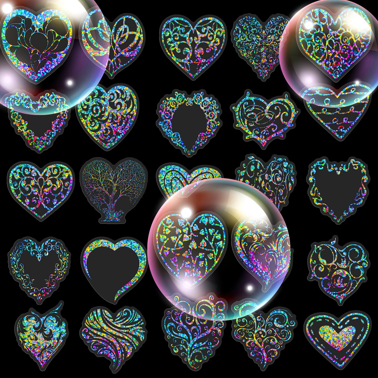 

50 Sheets Of Transparent Holographic Heart shaped PET Stickers Including Radiant Colors Ideal For Decoration Sticker