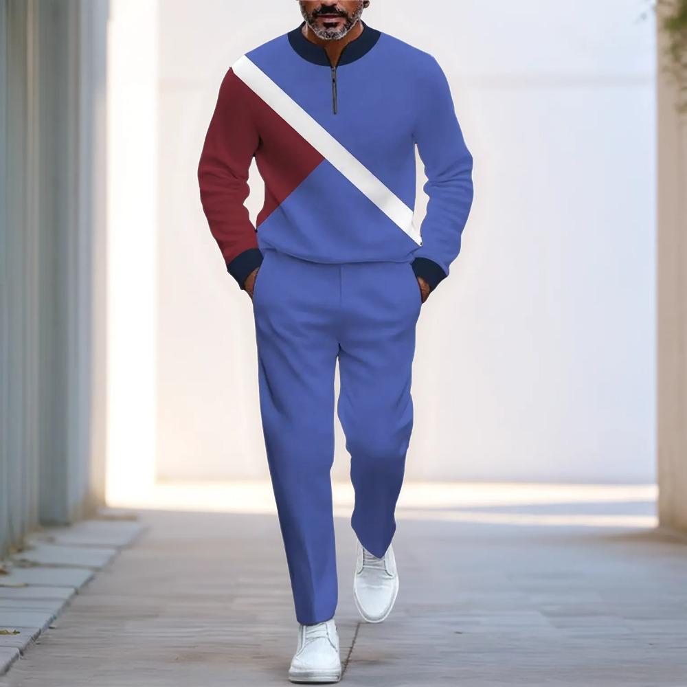 Spring Autumn Fashion Streetwear Men's Long-Sleeved Half-Zipper Stand-Up Collar Trousers Sportswear Men's Clothing Two-Piece set