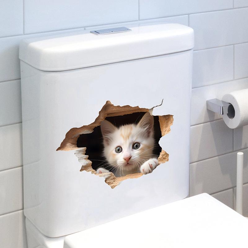 Peek-a-Boo Cat Animal Toilet and Wall Sticker Set Waterproof Self-Adhesive Removable Decal for Bathroom WC Decoration