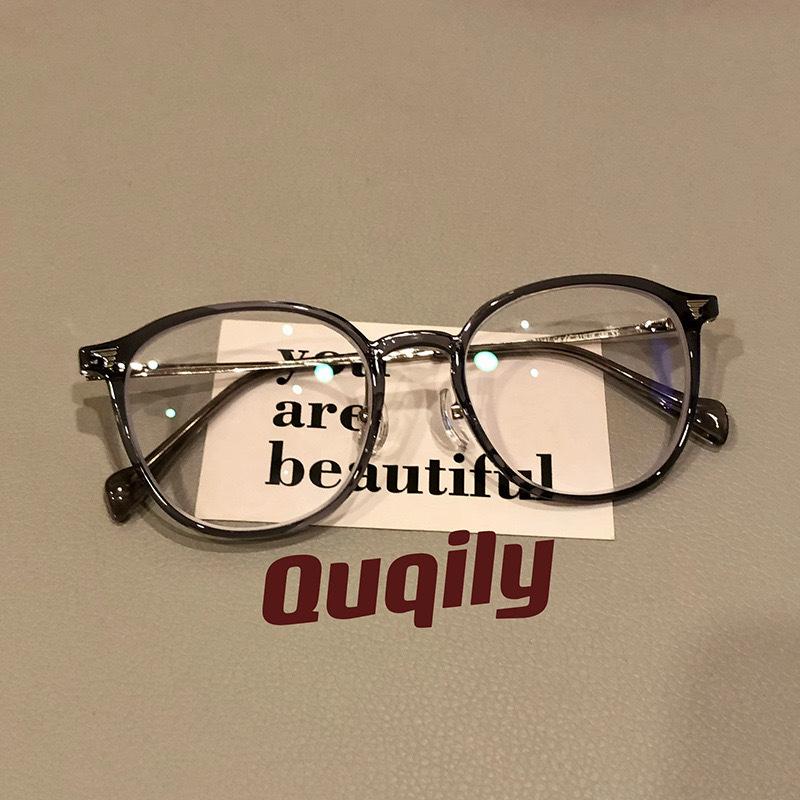 With Coconut Gray Myopia Glasses Retro Schoolgirl Looking Thin Cold Tea Round Frame Plain Glasses 01247